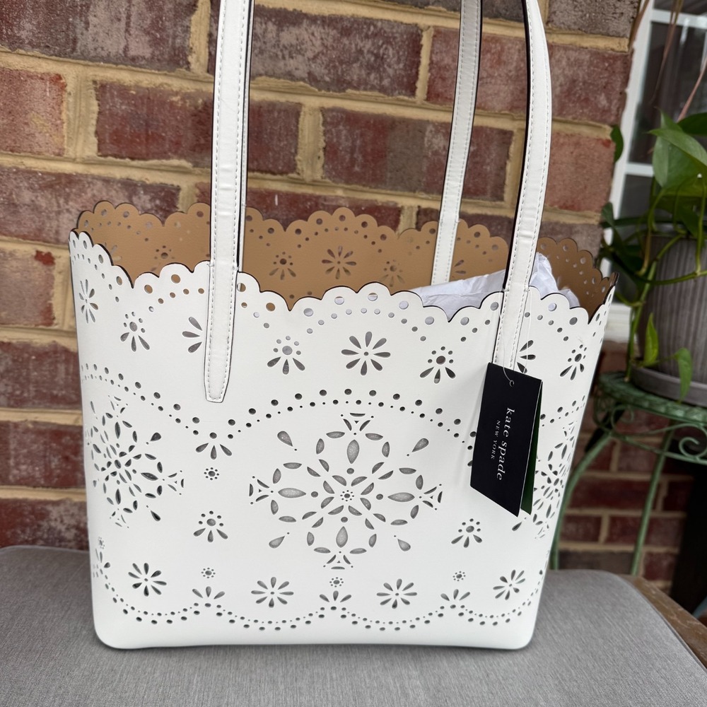 Kate Spade Do It All Perforated Large Leather Tote - True White - New with Tag - Picture 4 of 8